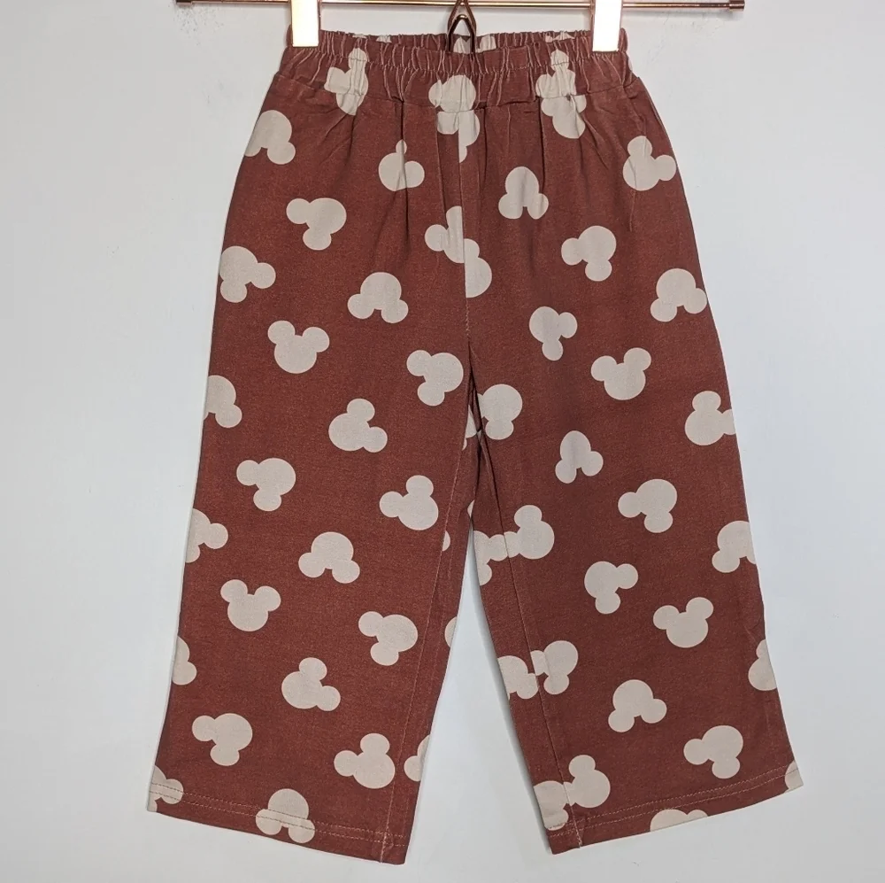 Magical Mamas Brown & Off White Mickey Mouse T-shirt & Pant Set In 3T